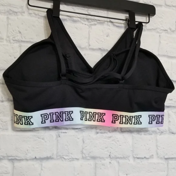 PINK Victoria's Secret Black Ultimate Sports Bra Strappy Bralette Logo New Large - Picture 8 of 16